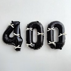 파티몬 블랙 숫자 풍선 발레코어 리본 셀프 백일 촬영 소품 용품, 1개, 4. 블랙숫자풍선+리본세트-400