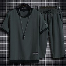 【KK】冰絲運動套裝男士夏季短袖七分褲兩件套 吸汗透氣寬鬆大尺碼休閒運動套裝