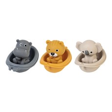JoyBaby 洗澡玩具 大孔噴水玩具 連結漂漂船 指套玩具 動物火車, 河馬組-疊疊船, 1個