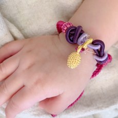 儒家寶寶 黃金/足金9999高枕無憂金枕頭 榴槤 編織手繩/手鍊 （紫紅）彌月禮 滿月禮 手鏈