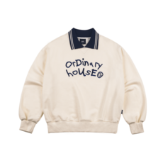 엠오오 [기모/논기모]레터링 자수 카라 맨투맨 - 크림