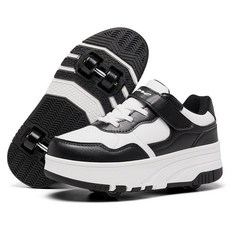 Joyfultime 바퀴 달린 아동용 신발 남아 여아용 롤러 스케이트 운동 스니커즈 초보자에게 적합114548, 화이트 블랙