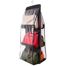 雙面六格包包收納掛袋 包包收納 收納掛袋 懸掛式收納袋 衣櫃 衣櫥 多層透明袋 收納包包, 01黑色