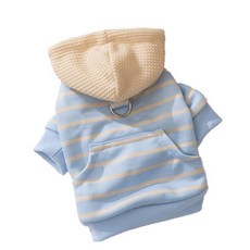 藍黃條紋寵物休閒衣, 藍黃條紋連帽T, 1個