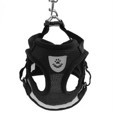 콩군하우스 빛반사 강아지 외출용품 2종 세트(M 블랙) 가슴줄