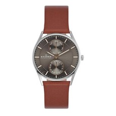 Skagen 홀스트 남성용 손목시계 브라운 레더 쿼츠 아날로그 스테인리스 스틸 앤 (SKW6086) 322530