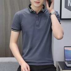 男士短袖POLO衫 夏季新款素色翻領T恤 韓版修身彈力吸濕排汗衫
