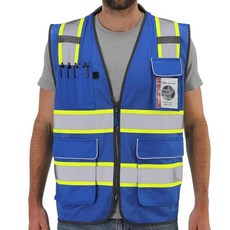 Neopelta 반사 안전 조끼 블랙 메시 포켓과 지퍼가 있는 높은 가시성 조끼 패딩 처리된 목 4X_166472, 블루 / 옐로우 트림