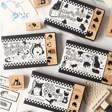 보스케 고양이 원목 스탬프 다꾸 너도밤나무, 댄싱캣, 1개