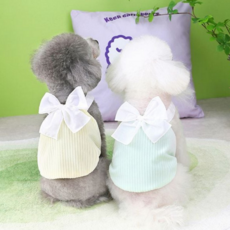 강아지 멜빵 나시 파스텔 리본 데일리 강아지 리본 옷 여름 귀여운 원피스 핑크