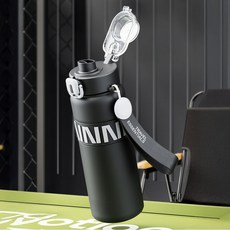 에코럭키 스포츠 텀블러 800ml 스테인레스 진공 보온 보냉 빨대 포함, 1개, 스포츠텀블러-검정