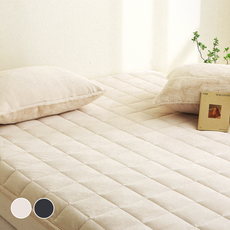 모잠 겨울 보온 극세사 누빔 침대패드 겸 카페트 고정밴드형, 크림화이트
