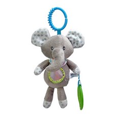 Dolery嬰兒床頭掛鈴 附牙膠 床鈴 搖鈴 車掛 吊掛 風鈴 毛絨玩具, 1個, 灰 小象