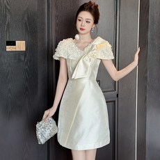 蝴蝶結裝飾修身連衣裙, 杏色