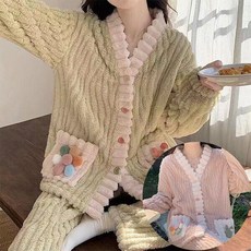 로즈엘리 극세사 버튼 가디건+팬츠 수면잠옷 상하세트 겨울 홈웨어 2컬러 2026
