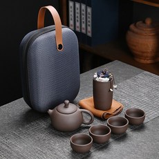 Qiaokao 휴대용 세라믹 다기 세트, 다크브라운, 1개, 6