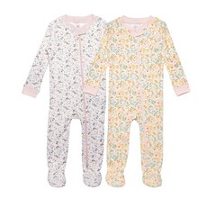 MY LITTLE ZONE 여아용 잠옷 3-6개월 2팩 더블 지퍼 반바지 면 아기 파자마 잠옷 여아 필수품 플로럴 + 핑크 슬립 앤 플레이 바디수트 파자마 182315, Pink Floral