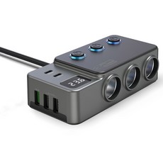 SUNRIVER 차량용 시거잭 1구에서 시거잭 변환기GC06 시거잭 PD두개 USB 새개 120W, 3구, 1개