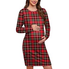 For G and PL 여성용 크리스마스 임산부 긴소매 임산부 임산부 드레스 S - XXL 레드 격자 무늬 S