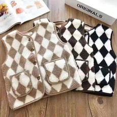 兒童馬甲背心保暖潮款，男女童洋氣加絨保暖菱格羊羔毛馬甲，兒童加厚毛毛坎肩深秋冬