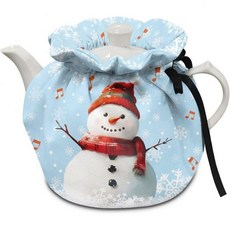 크리스마스 새 절연 티포트 커버 휴대용 방진 끈이 달린 보온 기능 내구성 있는 집에서 사용하는 장식용, 크리스마스 눈사람 음악