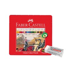 [원드림]파버카스텔 TIN 유성색연필 세트 지우개 화이트, 1세트, 24색