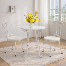 [국내제작] 인퍼니처 러브테이블+의자 세트 2인용 티테이블 부부테이블 베란다 거실 원형 카페테이블 셋트, 기획C-백분체 화이트