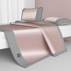 冰絲涼蓆夏季裸睡艾草驅蚊空調席可機洗摺疊牀笠款軟席子, 艾草驅蚊席-粉【牀蓆款】
