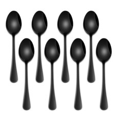DEHOV 4.7인치 티 & 커피 스푼 스테인리스 스틸 에스프레소 스푼 8개 세트 디저트 케이크용 식기세척기 안전 작은 내구성이 뛰어난 금속 미니, Black