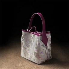 宋錦手提包 新中式國風旗袍水桶包 牛皮單肩斜挎包 (桃園出貨), 紫色, 1個