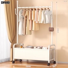DFMEI 衣帽架落地臥室掛衣架家用室內輕奢可移動多功能宿舍收納衣服掛架, 120cm白架【加厚耐磨白色皮兜】衣帽掛鉤萬向輪+送調平底腳
