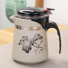 飄逸杯 陶瓷耐熱 功夫茶具 茶水分離 簡約設計 青瓷柿柿如意一壺二杯, 1個, 粗陶出水芙蓉單壺