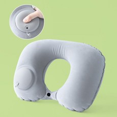 U자형 휴대용 목베개 접이식 펌프식 에어쿠션 차량용, 12. 수동형 플로킹 라이트그레이