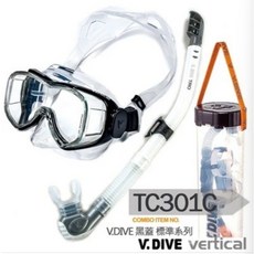 游龍潛水 V.DIVE TC301 專業潛水面鏡呼吸管套裝組合 (送收納提桶), TC301C 黑