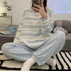 卡通長袖睡衣套裝 - 可愛寬鬆家居服