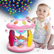 Letapapa Baby Toys 6~12개월 4 in 1 Ocaen 회전 프로젝터 터미 타임 라이트 업 뮤지컬 장난감 6 7 8 9 12-18개월용 만 1-2세 유아를, Pink
