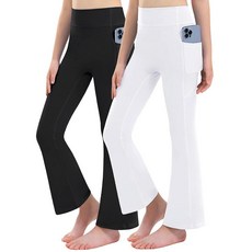 Yitoco 여아용 주머니가 있는 플레어 레깅스 하이 웨이스트 부츠컷 아동용 요가 팬츠 댄스 운동 운동용 벨 하의 스카이블루 12~13세, 8-9세, 블랙/화이트