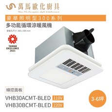 台達電子 豪華照明型300系列多功能循環扇，線控壁掛式循環扇，節省空間，促進空氣循環, VHB30BCMT-BLED