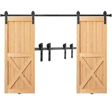 Sliding Barn Door Hardware Kit VEVOR 8FT 330LBS Heavy Duty Barn Door Track Kit for Double Doors Fi, J-shaped - Black