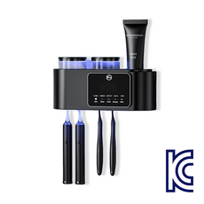 케이엠 무타공 설치 스마트 무선충전 가정용 살균 건조 양치컵세트 칫솔살균기, 블랙