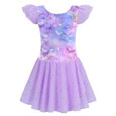 MdnMd 여아용 발레 레오타드 유아용 댄스 발레 레오타드 스커트 포함 발레리나 드레스 튀튀 의상 플러터 슬리브 T81- 무지개-인어, S4- 퍼플 (꽃나비)