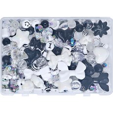 [루앤블리] 알찬 비즈 세트 부자재 대용량 파츠 볼꾸 볼펜꾸미기 팔찌 핸드폰 스트랩 키링 만들기 DIY 공예 재료 200g, 1개, 루나(블랙&화이트)