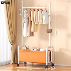 DFMEI 衣帽架落地臥室掛衣架家用室內輕奢可移動多功能宿舍收納衣服掛架, 60cm白架【加厚耐磨橙色皮兜】衣帽掛鉤萬向輪+送調平底腳