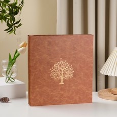 相簿 大容量紀念相簿, 復古皮革大樹-黃色,插頁款 6寸1000張【黑色內頁】