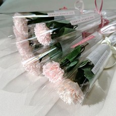 봄의선물 리본 비누꽃 한송이 장미 카네이션 어버이날 스승의날 성년의날 교회 행사 단체, 10개, 카네이션-연핑크