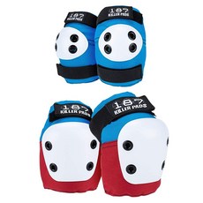 187 Killer Pads 무릎 엘보우 패드 콤보 팩 블랙 S-M, 02. Red/White/Blue