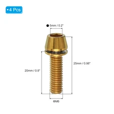 WERGEBT 4Pcs 티타늄 Ti M6x20mm 볼트 알렌 육각 자전거 테이퍼 헤드 나사 와셔 블랙