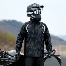 레인커터 카모 오토바이 우비 상하의 세트, 카모블랙