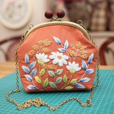 魯繡手工刺繡口金包DIY材料包, 溫暖木珠木珠(材料包), 1個