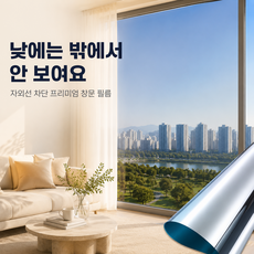 자외선차단 창문 단열필름 사생활보호 거실 베란다 창문 썬팅지, 블루 실버